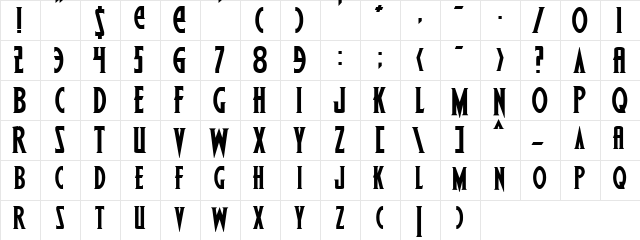 Wolf's Bane Bold Bold  glyph index