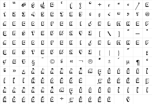 Pioneer Regular  glyph index