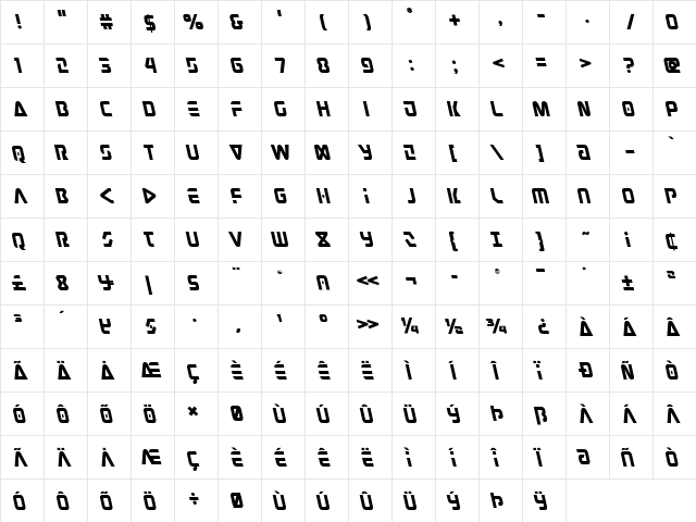 Judge Leftalic Italic  glyph index