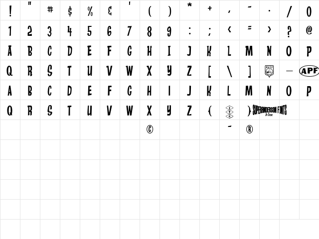 Anderson Stingray Regular  glyph index