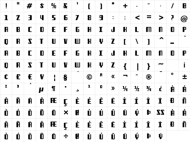 Freezer BTN Regular  glyph index