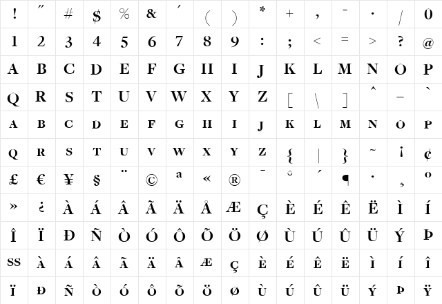 FreightDispBoldSC Regular  glyph index