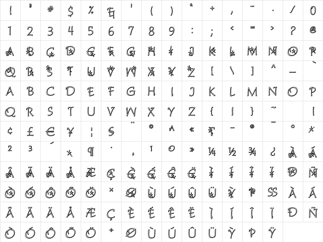Katytude 'Inlaid' Regular  glyph index