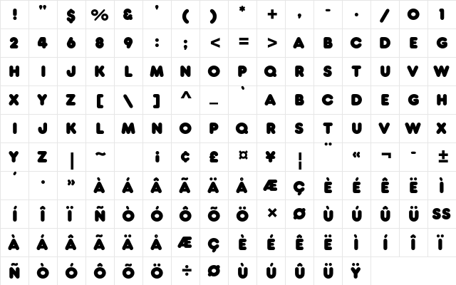Frankfurter Std Regular  glyph index