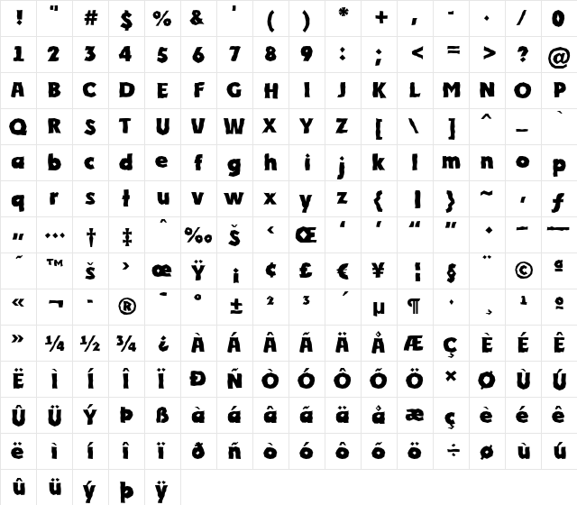 a_PlakatBrk ExtraBold  glyph index