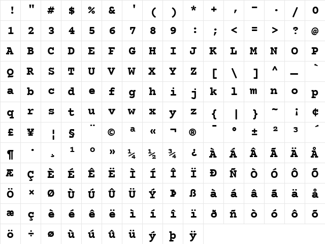Courier Prime Bold  glyph index