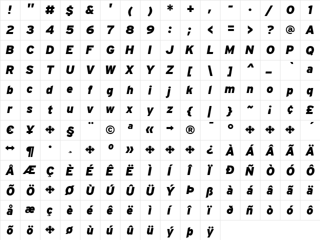 Interstate Regular  glyph index