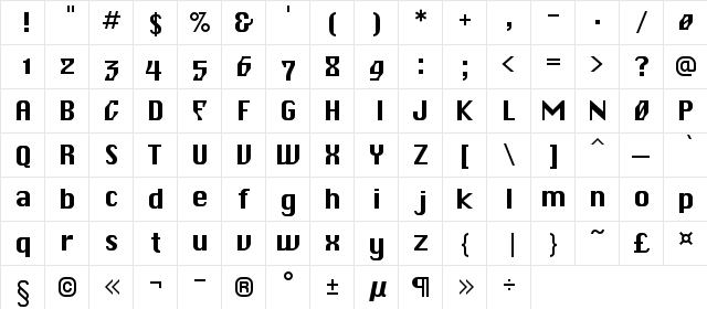BlagovestSevenC Regular  glyph index