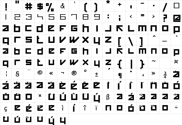 HappyKiller Regular  glyph index