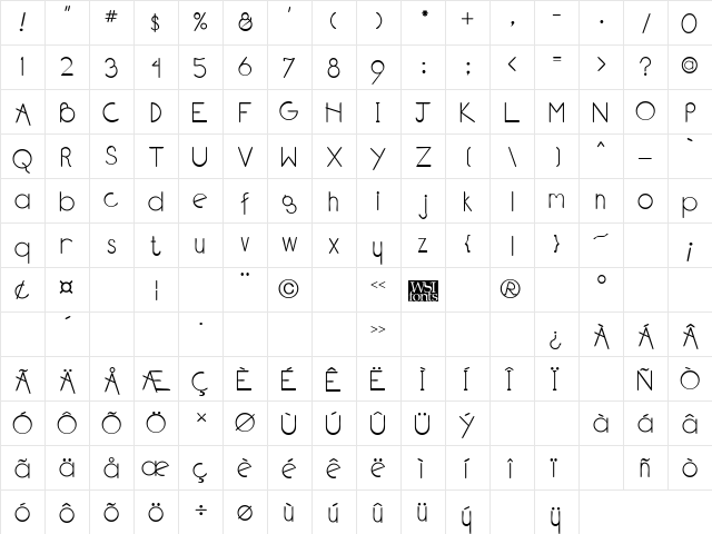 Blarney Regular  glyph index