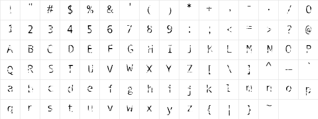 Phantomime Regular  glyph index