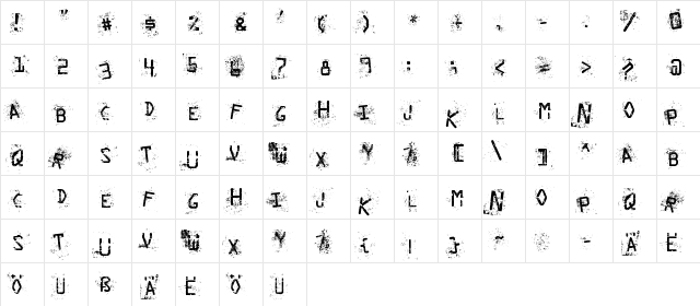 Staubiges Vergn?gen Zieh!  glyph index