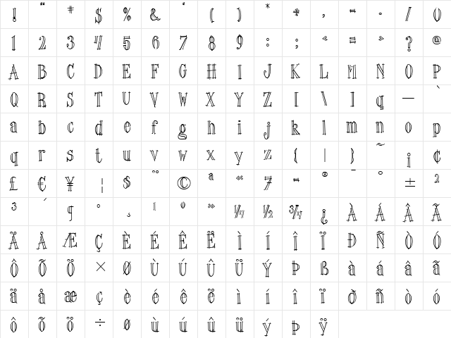 Lingo ITC Regular  glyph index