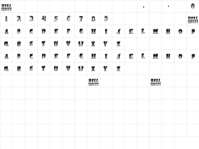 Hell Circus Regular  glyph index
