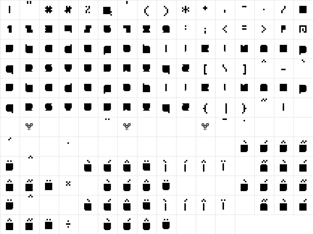 RNS TNT Regular  glyph index