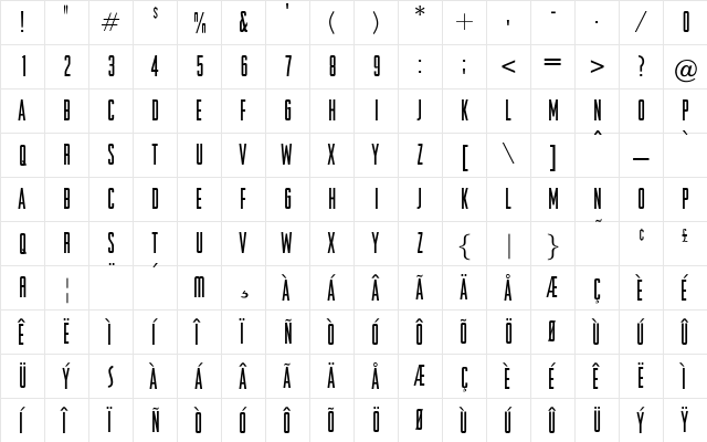 ORaleigh Medium  glyph index