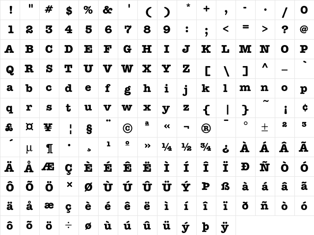 AmTypewriterEF Bold  glyph index