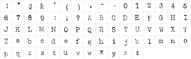 Harting Regular  glyph index