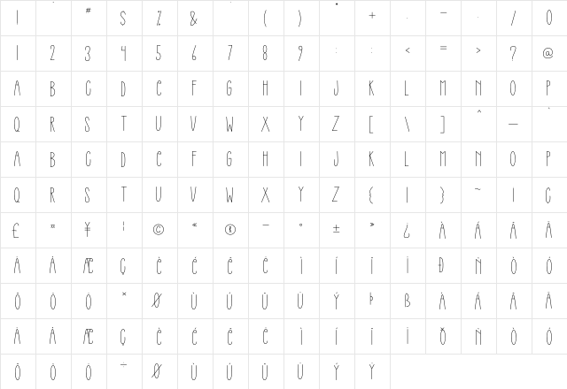 BALEHOME Regular  glyph index