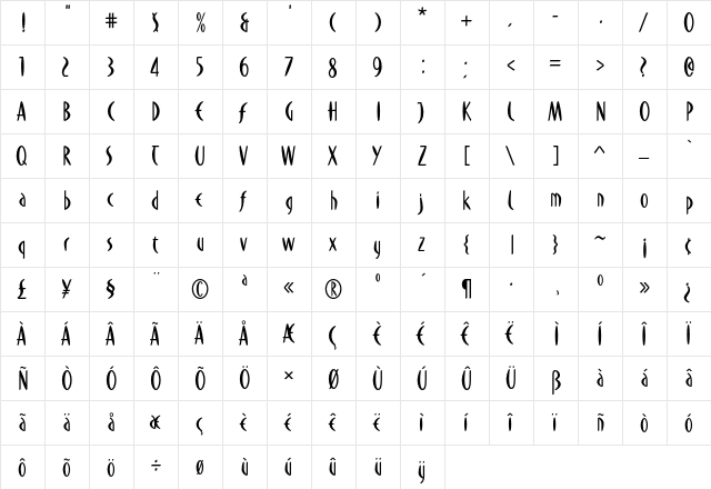 DuMoore Regular  glyph index
