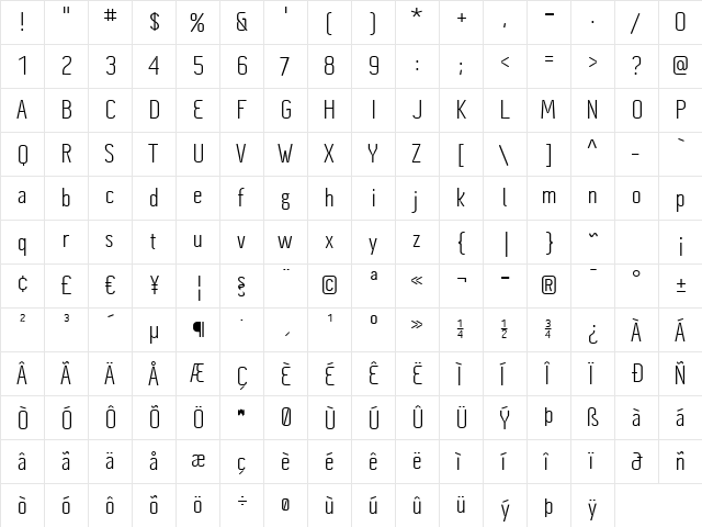 Cynapse Pro Regular  glyph index