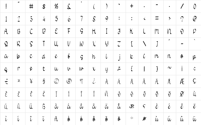 Wedding Card Regular  glyph index