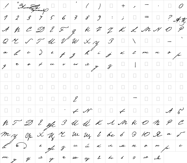 Pushkin Regular  glyph index