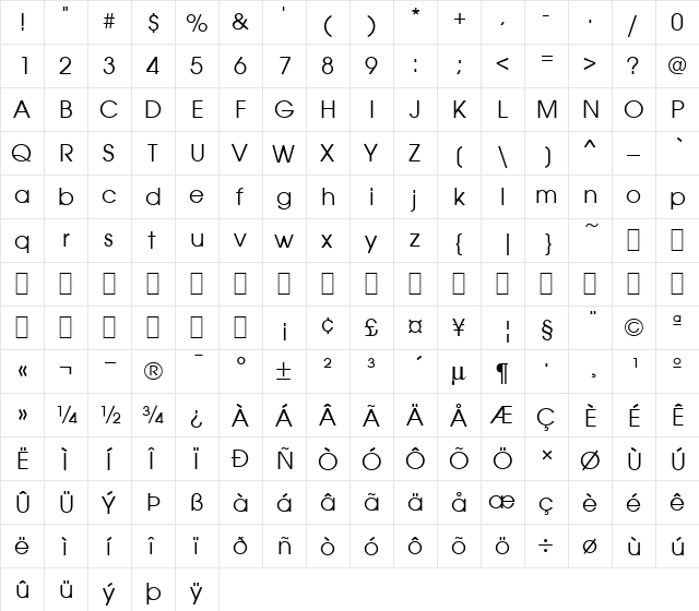 Avant garde book Normal  glyph index