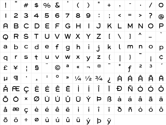 Grover Regular  glyph index