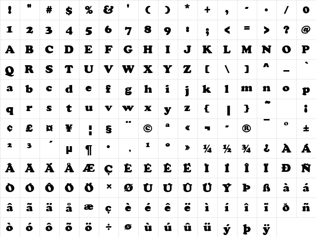 Cooper Becker Poster Black Regular  glyph index