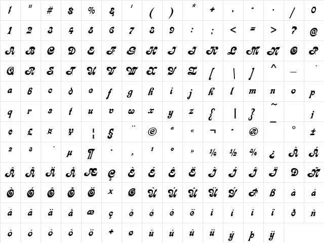URWKelvinD Regular  glyph index