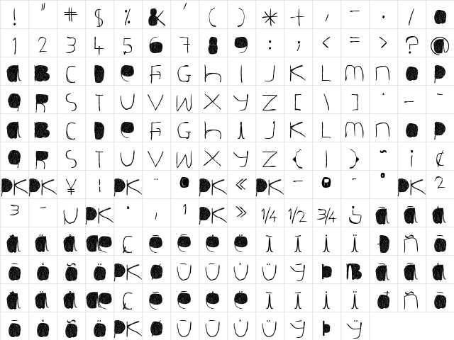 Deluge Regular  glyph index