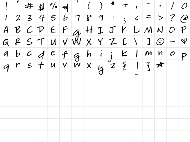 DJB HeatherG Regular  glyph index