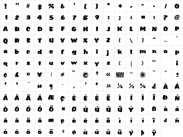 Tiffy Regular  glyph index