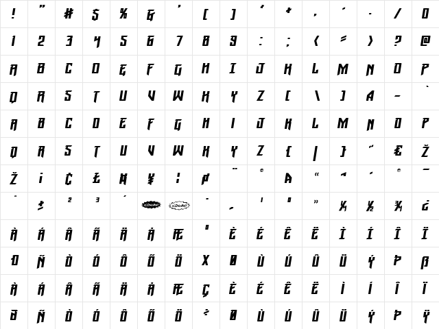Winter Solstice Expanded Italic Expanded Italic  glyph index