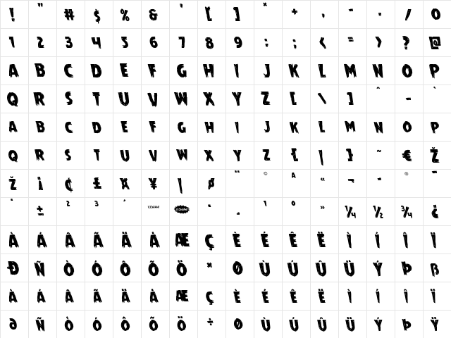 Mrs. Monster Leftalic Italic  glyph index