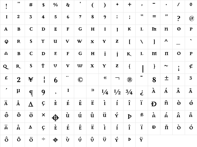 MasonSuper Bold  glyph index
