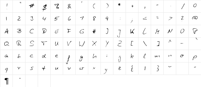 Zuerbig Regular  glyph index