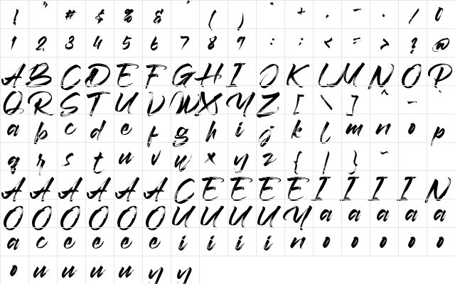 Braga Regular  glyph index