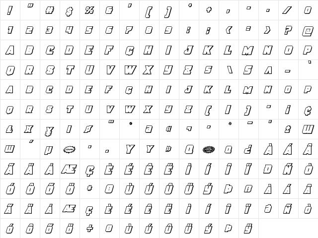 Justice Condensed Outline Condensed Outline  glyph index