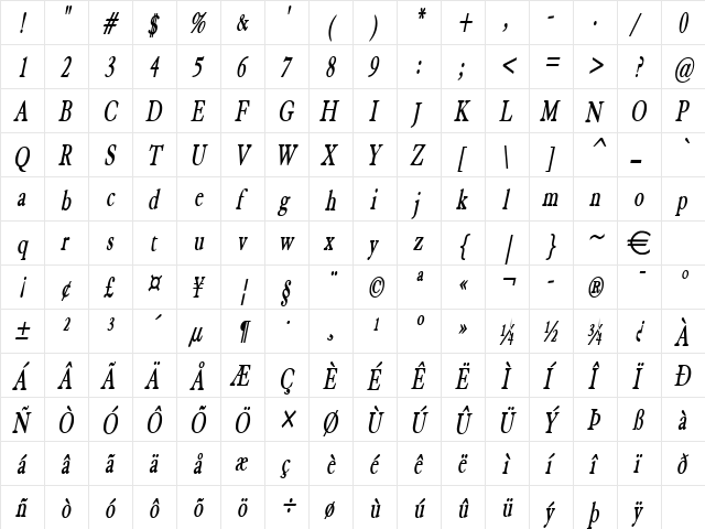 ElephantThin BoldItalic  glyph index