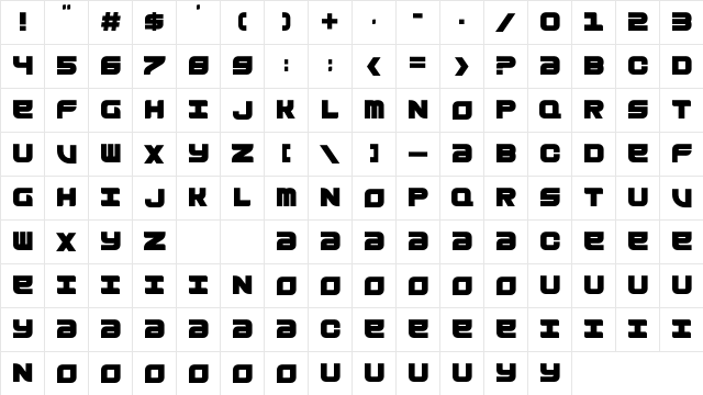 Outsider Regular  glyph index