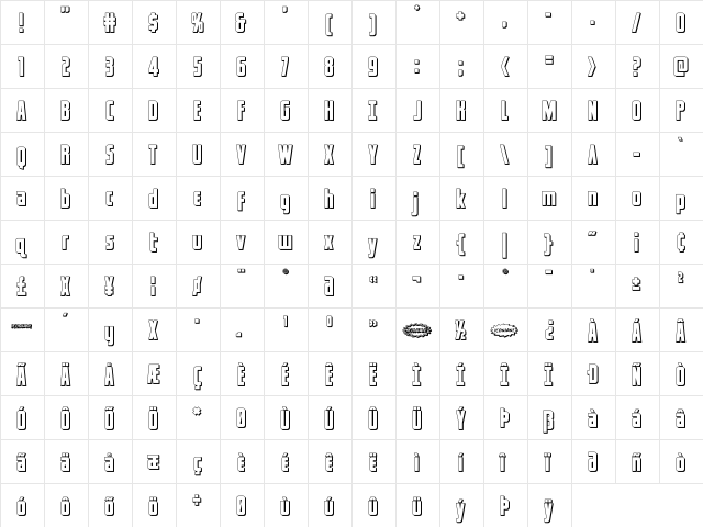 Captain Canaveral 3D Regular  glyph index