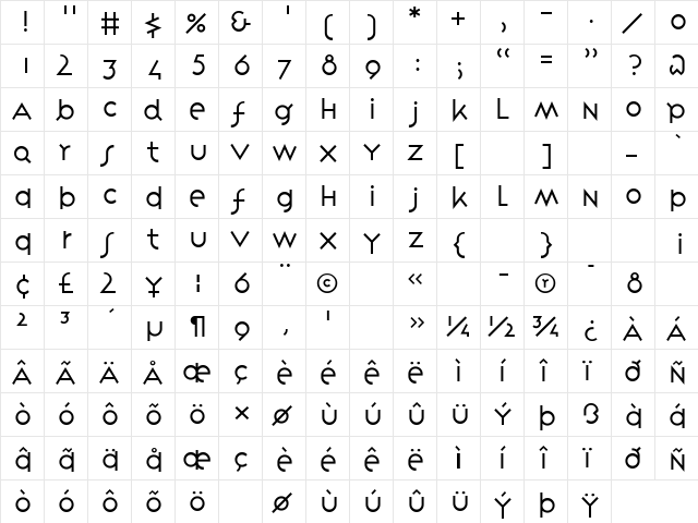 VariexLight Regular  glyph index
