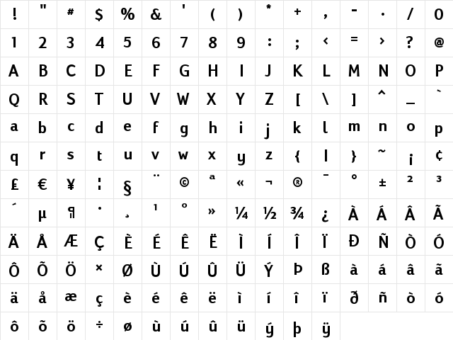 Fargo Bd DaMa Regular  glyph index