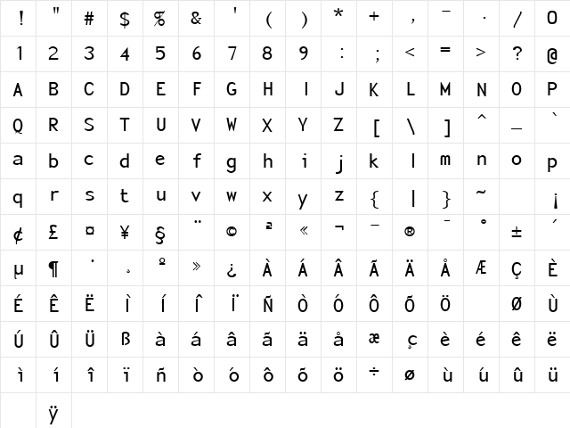 Monotony Regular  glyph index