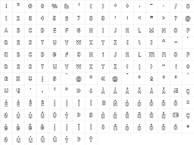 Aberforth Outline Regular  glyph index