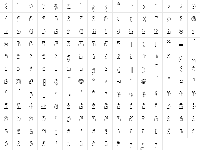 URWBodeOutP Regular  glyph index