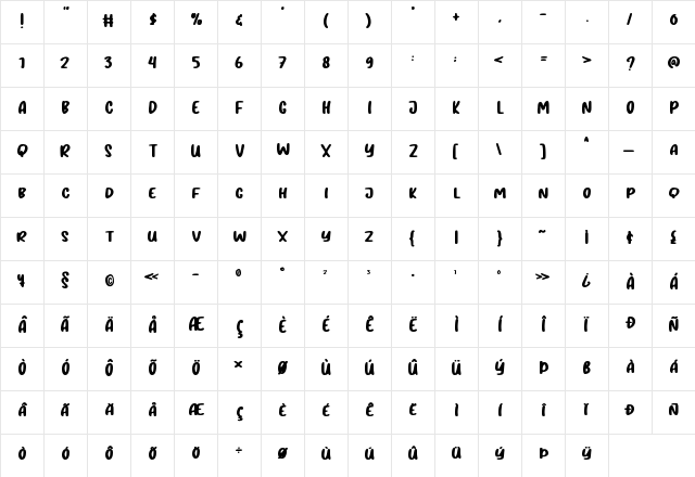 Nice Dream Regular  glyph index
