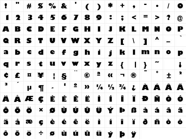 Garrison Kayo Regular  glyph index